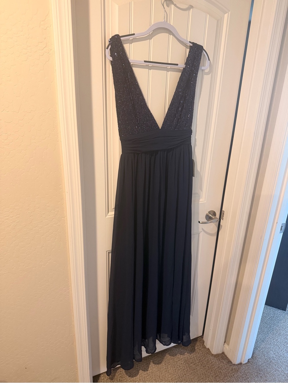 Nordstrom Navy Deep V Sequin Bodice Chiffon Gown